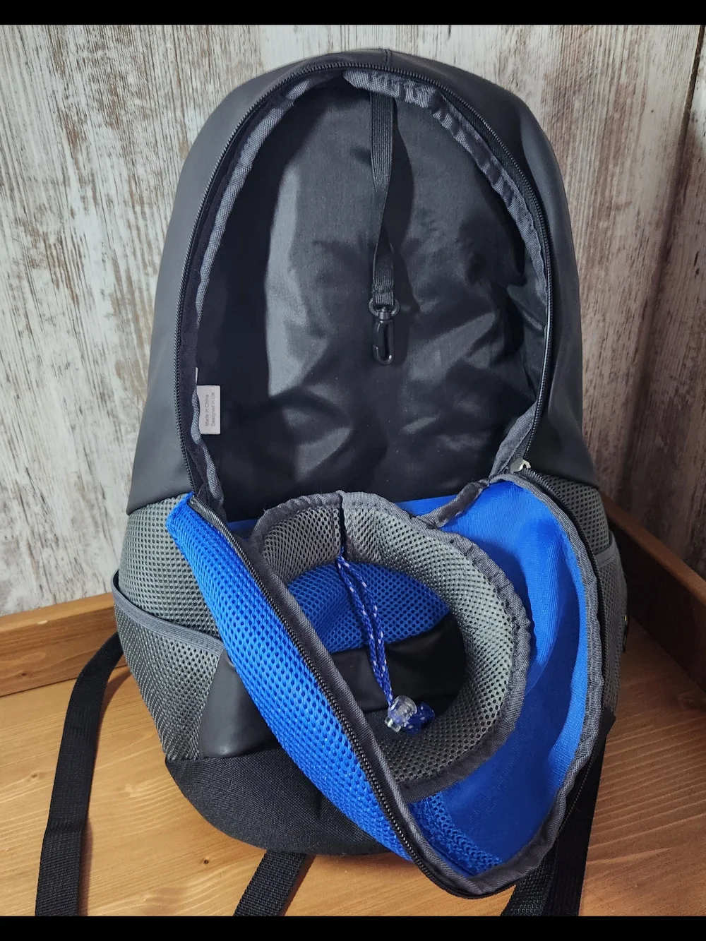 Paws Crazy Blue Gray Small Pet Carrier Backpack Front Mesh Opening Side Pockets